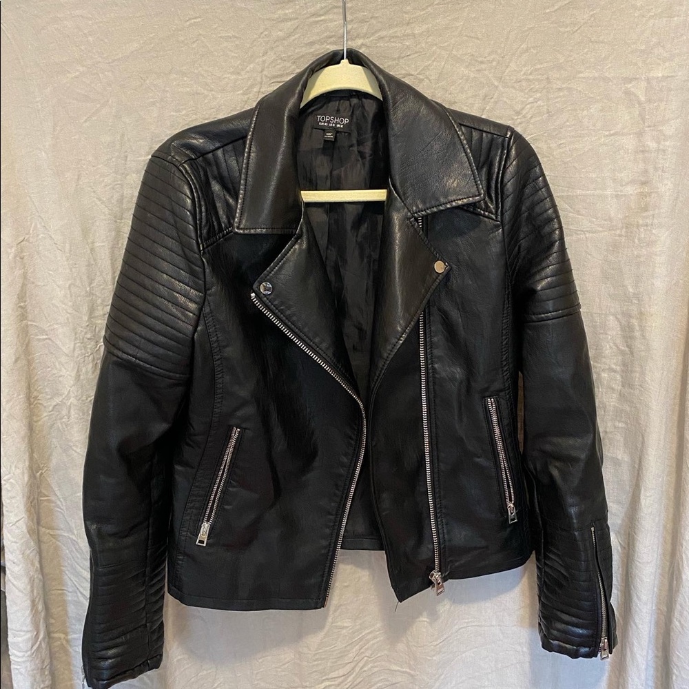 Topshop vegan leather black jacket. Size 8, brand new. Originally $120!